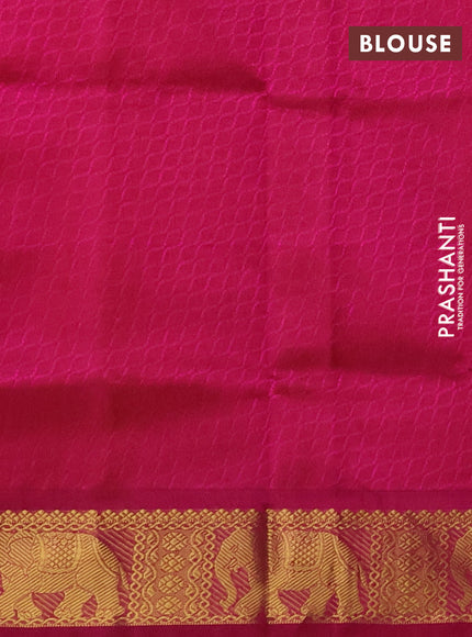 Silk cotton saree mango yellow and magenta pink with allover self emboss jacquard and elephant zari woven border
