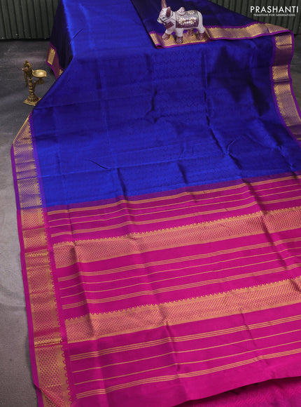 Silk cotton saree blue and purple with allover self emboss jacquard and zari woven border