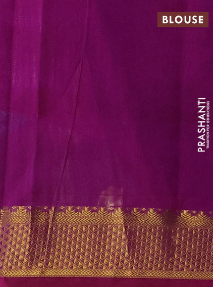 Silk cotton saree teal blue and purple with allover self emboss jacquard and zari woven border