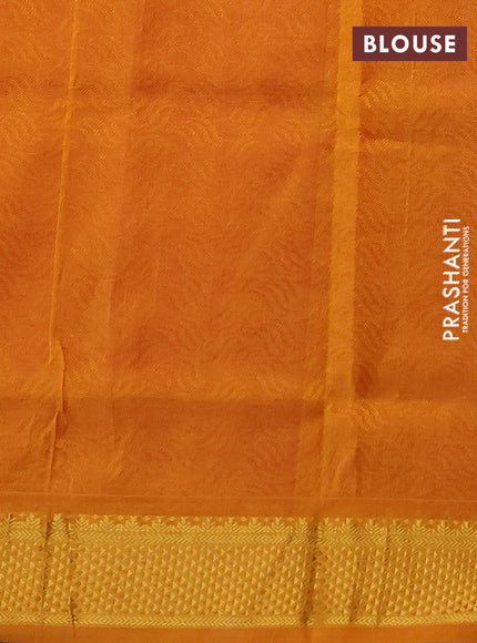 Silk cotton saree pink and mustard yellow with allover self emboss jacquard and zari woven border