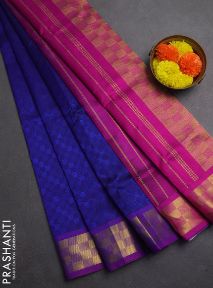 Silk cotton saree blue and purple with allover self emboss jacquard and zari woven border