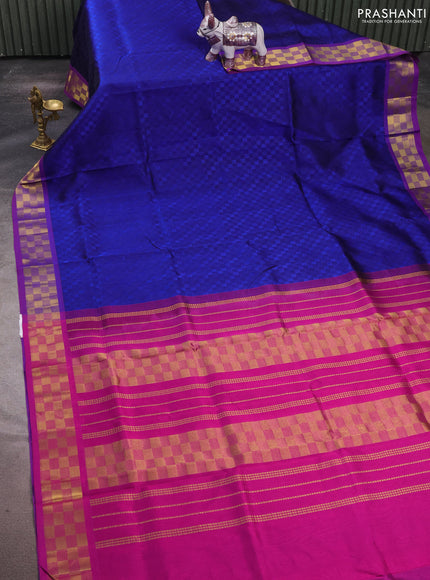 Silk cotton saree blue and purple with allover self emboss jacquard and zari woven border