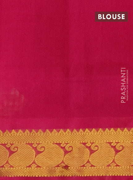 Silk cotton saree pale yellow and pink with allover paalum pazhamum checks & zari buttas and paisley zari woven border