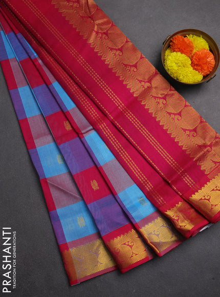 Silk cotton saree multi colour and pink with allover paalum pazhamum checks & zari buttas and paisley zari woven border