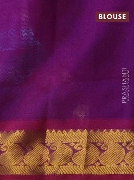 Silk cotton saree multi colour and purple with allover paalum pazhamum checks & zari buttas and paisley zari woven border