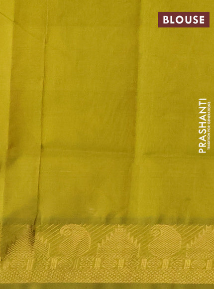 Silk cotton saree multi colour and light green with allover paalum pazhamum checks & zari buttas and temple & paisley zari woven border