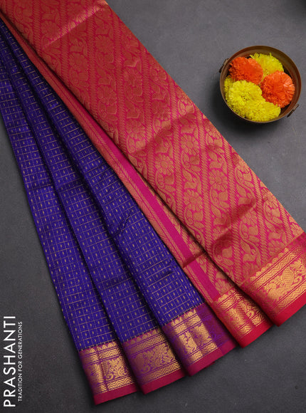 Silk cotton saree blue and pink with allover lakshadeepam pattern and zari woven border