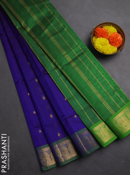 Silk cotton saree blue and green with zari woven buttas and elephant zari woven border