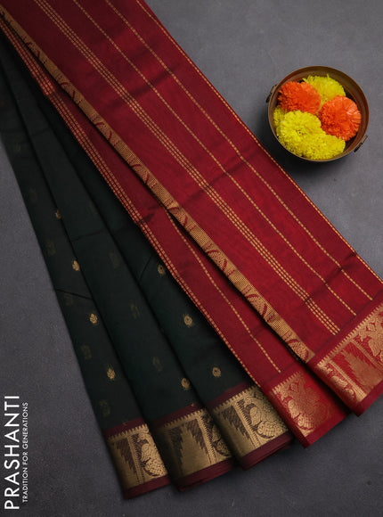 Silk cotton saree bottle green and maroon with zari woven buttas and zari woven border