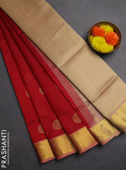 Silk cotton saree maroon and sandal with rudharaksha zari woven buttas and zari woven border