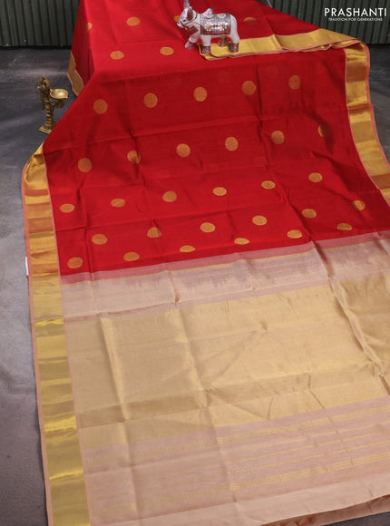 Silk cotton saree maroon and sandal with rudharaksha zari woven buttas and zari woven border