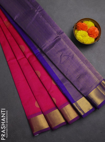 Silk cotton saree pink and violet with rudharaksha zari woven buttas and zari woven border