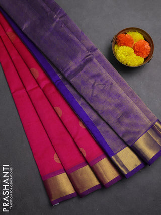 Silk cotton saree pink and violet with rudharaksha zari woven buttas and zari woven border