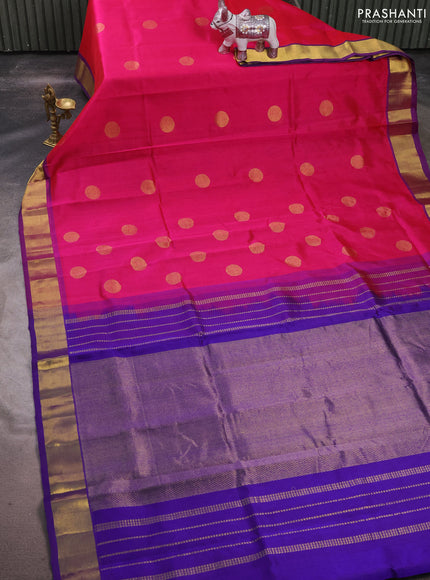 Silk cotton saree pink and violet with rudharaksha zari woven buttas and zari woven border