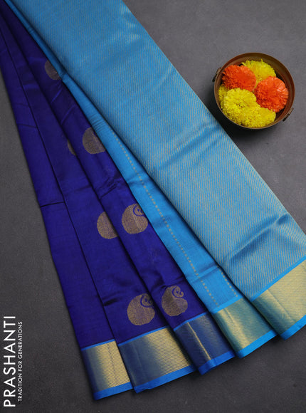 Silk cotton saree blue and cs blue with paisley zari woven buttas and zari woven border