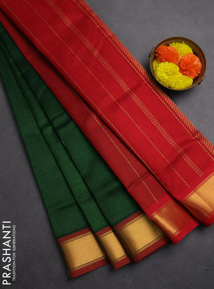Silk cotton saree green and red with zari woven buttas and zari woven border