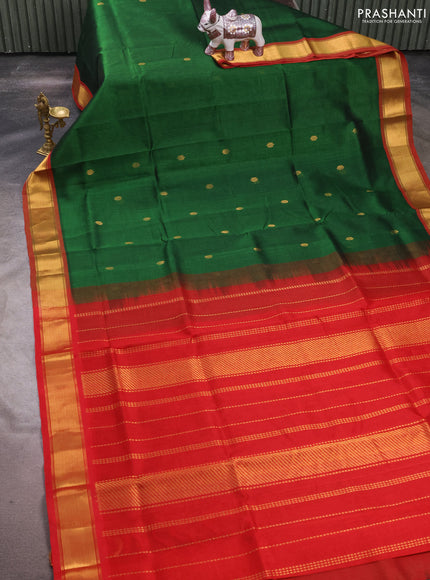 Silk cotton saree green and red with zari woven buttas and zari woven border