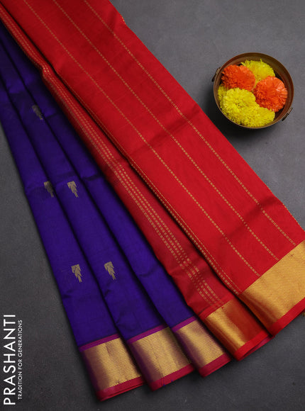 Silk cotton saree blue and red with temple zari woven buttas and zari woven border