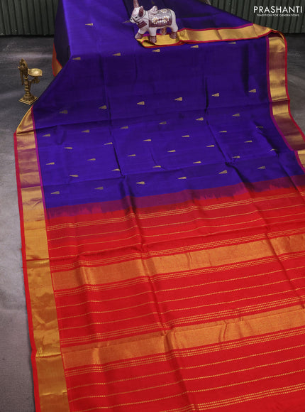 Silk cotton saree blue and red with temple zari woven buttas and zari woven border