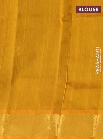 Silk cotton saree bottle green and mango yellow with zari woven buttas and zari woven border