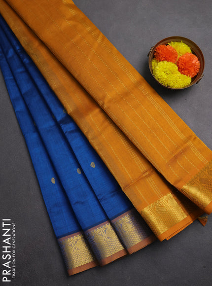 Silk cotton saree peacock blue and mustard yellow with zari woven buttas and zari woven border