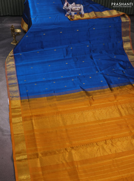 Silk cotton saree peacock blue and mustard yellow with zari woven buttas and zari woven border