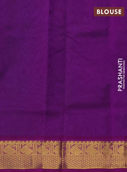 Silk cotton saree dual shade of teal bluish green and purple with zari woven buttas and zari woven border