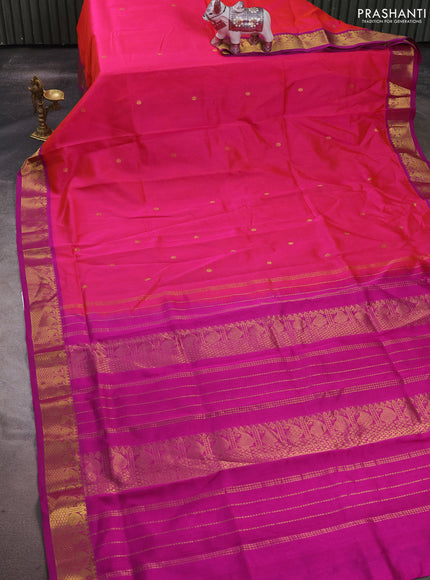 Silk cotton saree dual shade of pink and purple with zari woven buttas and zari woven border