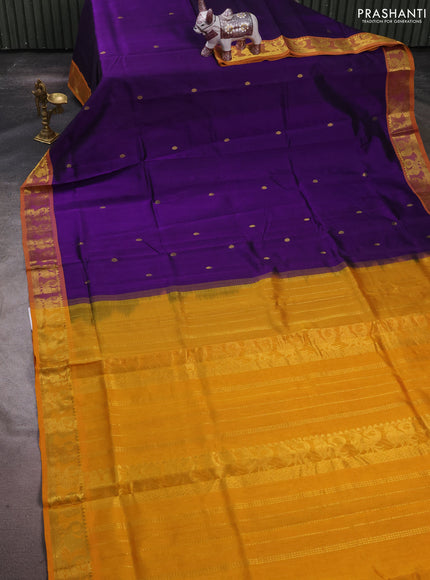 Silk cotton saree violet and mustard yellow with zari woven buttas and annam zari woven border