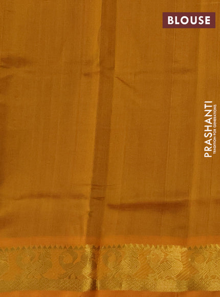Silk cotton saree violet and mustard yellow with zari woven buttas and annam zari woven border