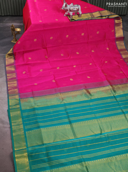 Silk cotton saree pink and teal green with zari woven buttas and zari woven border