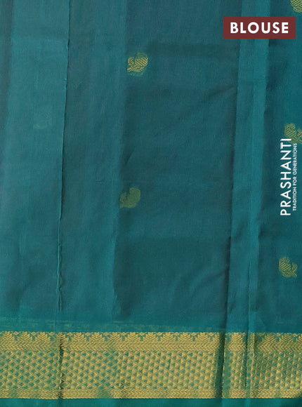 Silk cotton saree pink and teal green with zari woven buttas and zari woven border