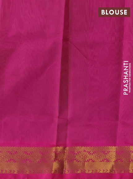 Silk cotton saree parrot green and pink with zari woven paisley buttas and zari woven border