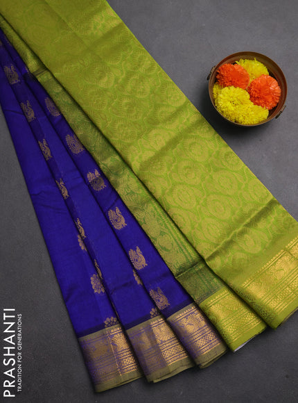 Silk cotton saree blue and light green with zari woven buttas and zari woven border