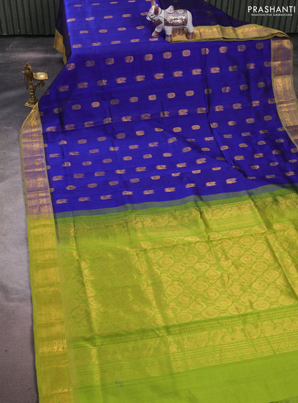Silk cotton saree blue and light green with zari woven buttas and zari woven border
