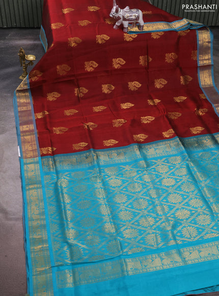 Silk cotton saree maroon and teal green shade with zari woven annam buttas and zari woven border