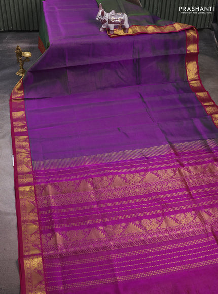 Silk cotton saree dual shade of greenish magenta and purple with allover vairaosi pattern and zari woven border
