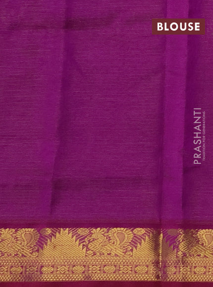 Silk cotton saree dual shade of greenish magenta and purple with allover vairaosi pattern and zari woven border