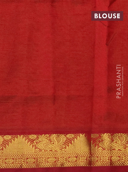 Silk cotton saree dual shade of manthulir green and red with allover vairaosi pattern and zari woven border