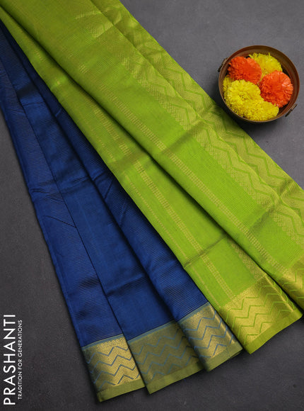 Silk cotton saree peacock blue and light green with allover vairaosi pattern and zari woven border