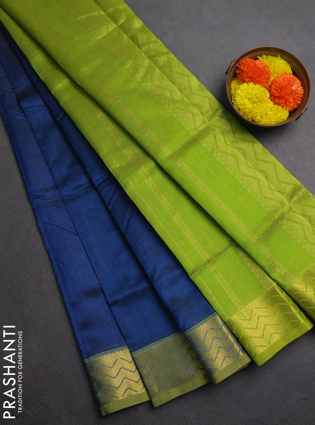 Silk cotton saree peacock blue and light green with allover vairaosi pattern and zari woven border