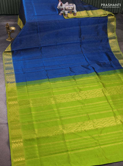Silk cotton saree peacock blue and light green with allover vairaosi pattern and zari woven border