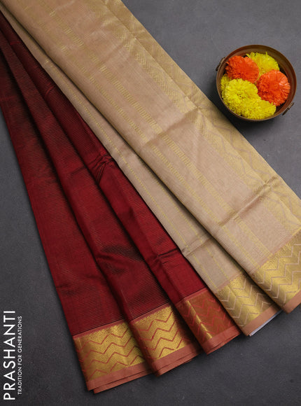 Silk cotton saree maroon and sandal with allover vairaosi pattern and zari woven border