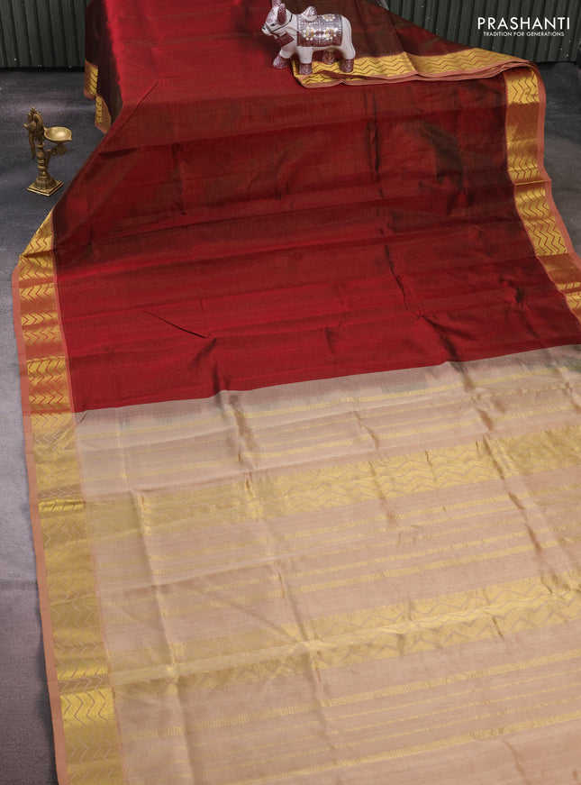 Silk cotton saree maroon and sandal with allover vairaosi pattern and zari woven border