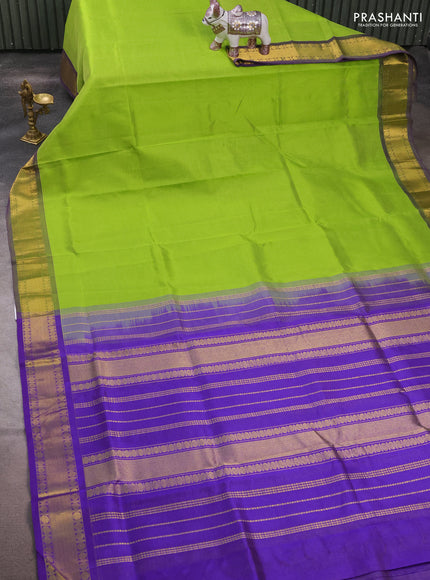 Silk cotton saree light green and violet with allover vairaosi pattern and zari woven border