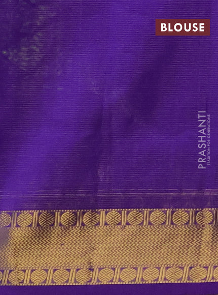 Silk cotton saree light green and violet with allover vairaosi pattern and zari woven border