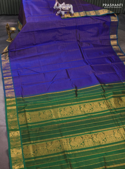 Silk cotton saree blue and green with allover vairaosi pattern and annam zari woven border