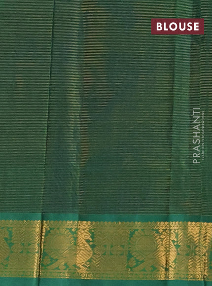 Silk cotton saree blue and green with allover vairaosi pattern and annam zari woven border