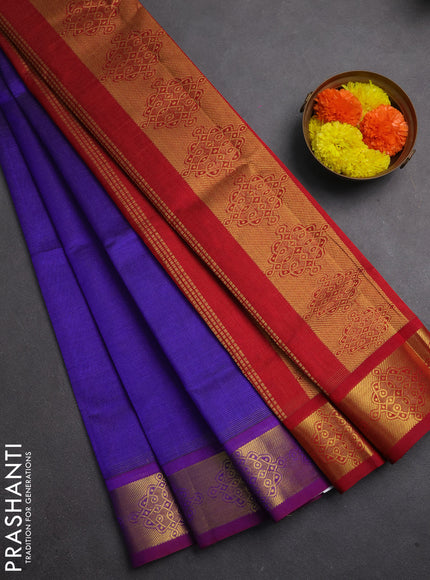 Silk cotton saree blue and maroon with allover vairaosi pattern and zari woven border