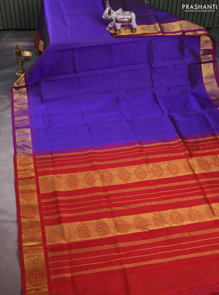 Silk cotton saree blue and maroon with allover vairaosi pattern and zari woven border
